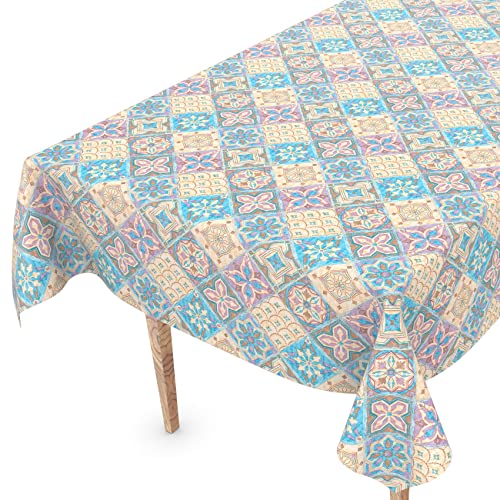 Tischdecke abwaschbar Wachstuch Wachstuchtischdecke 180 x 140cm Schnittkante Fliesen Buntfarben pflegeleicht von ANRO