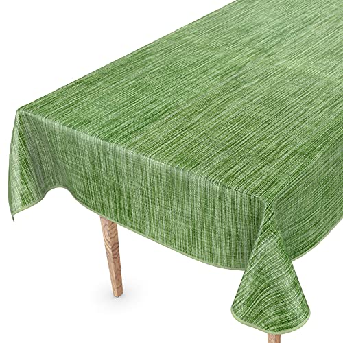 Tischdecke abwaschbar Wachstuch Wachstuchtischdecke 220 x 140cm mit Saum Leinen Textil Optik Grün Gartentischdecke Wachstuch von ANRO