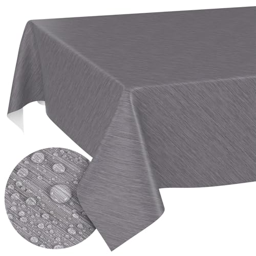 Tischdecke abwaschbar Wachstuch Wachstuchtischdecke 240 x 140cm Schnittkante Leinen Textil Optik Grau Gartentischdecke Wachstuch von ANRO