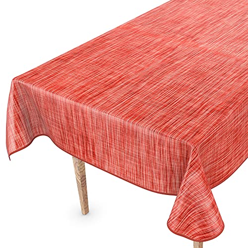 Tischdecke abwaschbar Wachstuch Wachstuchtischdecke 240 x 140cm mit Saum Leinen Textil Optik Rot Gartentischdecke Wachstuch von ANRO