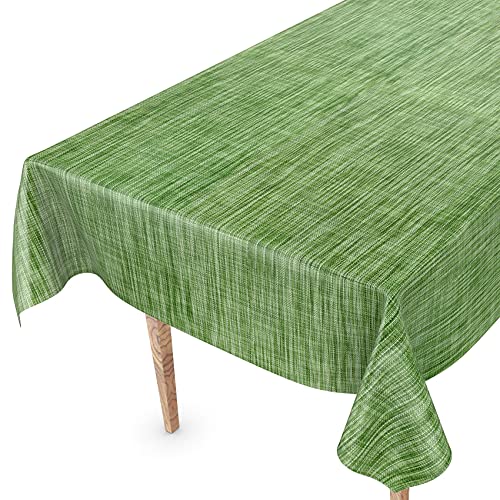 Tischdecke abwaschbar Wachstuch Wachstuchtischdecke 260 x 140cm Schnittkante Leinen Textil Optik Grün Gartentischdecke Wachstuch von ANRO