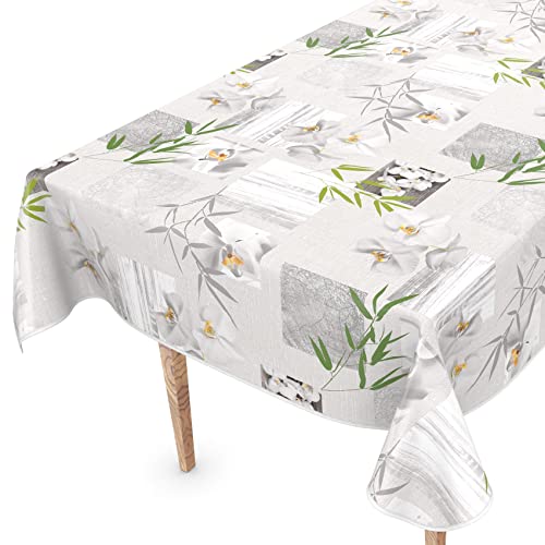Tischdecke abwaschbar Wachstuch Wachstuchtischdecke 260 x 140cm mit Saum Orchidee Spa pflegeleicht von ANRO