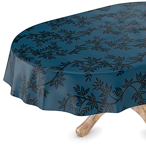 Tischdecke abwaschbar Wachstuch Wachstuchtischdecke Oval 140 x 200cm Schnittkante Chika Dunkelblau Gartentischdecke Wachstuch von ANRO