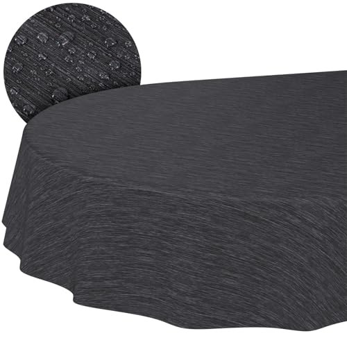 Tischdecke abwaschbar Wachstuch Wachstuchtischdecke Gartentischdecke Leinen-Optik Pflegeleicht Wasserabweisend 220 x 140 cm (Oval) Anthrazit Schnittkante von ANRO
