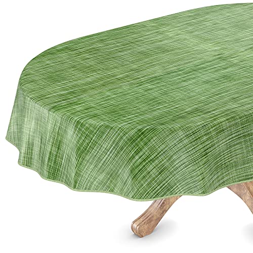 Tischdecke abwaschbar Wachstuch Wachstuchtischdecke Oval 140 x 220cm mit Saum Leinen Textil Optik Grün Gartentischdecke Wachstuch von ANRO