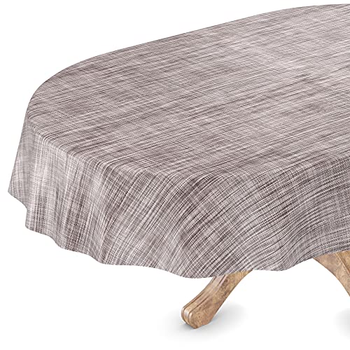 Tischdecke abwaschbar Wachstuch Wachstuchtischdecke Oval 140 x 240cm Schnittkante Leinen Textil Optik Grau Gartentischdecke Wachstuch von ANRO