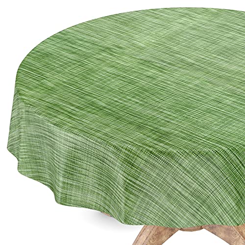 Tischdecke abwaschbar Wachstuch Wachstuchtischdecke Rund 100cm Schnittkante Leinen Textil Optik Grün Gartentischdecke Wachstuch von ANRO