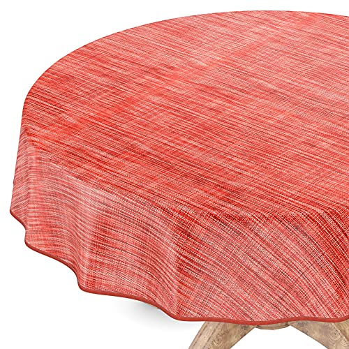 Tischdecke abwaschbar Wachstuch Wachstuchtischdecke Rund 100cm mit Saum Leinen Textil Optik Rot Gartentischdecke Wachstuch von ANRO