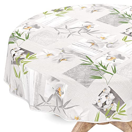 Tischdecke abwaschbar Wachstuch Wachstuchtischdecke Rund 100cm mit Saum Orchidee Spa pflegeleicht von ANRO