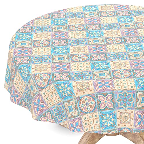 Tischdecke abwaschbar Wachstuch Wachstuchtischdecke Rund 120cm Schnittkante Fliesen Buntfarben pflegeleicht von ANRO