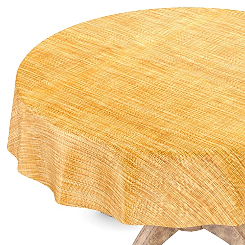 Tischdecke abwaschbar Wachstuch Wachstuchtischdecke Rund 120cm Schnittkante Leinen Textil Optik Gelb Gartentischdecke Wachstuch von ANRO