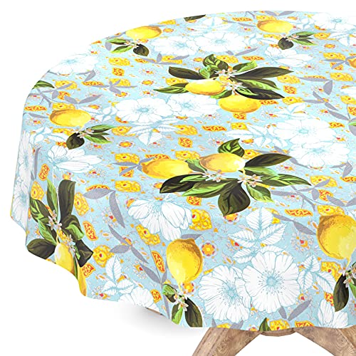 Tischdecke abwaschbar Wachstuch Wachstuchtischdecke Rund 120cm Schnittkante Zitronen Gartentischdecke Wachstuch von ANRO