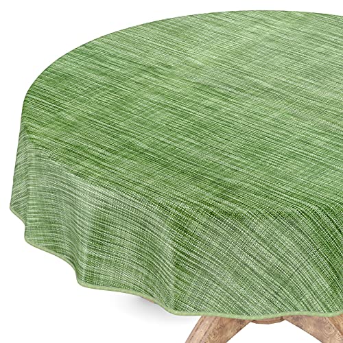 Tischdecke abwaschbar Wachstuch Wachstuchtischdecke Rund 120cm mit Saum Leinen Textil Optik Grün Gartentischdecke Wachstuch von ANRO