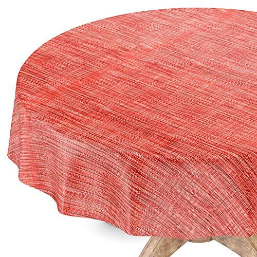 Tischdecke abwaschbar Wachstuch Wachstuchtischdecke Rund 140cm Schnittkante Leinen Textil Optik Rot Gartentischdecke Wachstuch von ANRO