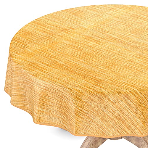 Tischdecke abwaschbar Wachstuch Wachstuchtischdecke Rund 140cm mit Saum Leinen Textil Optik Gelb Gartentischdecke Wachstuch von ANRO