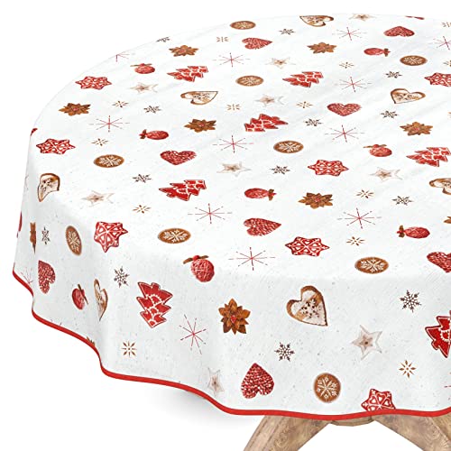 Tischdecke abwaschbar Weihnachten Wachstuchtischdecke Rund 100cm mit Saum (eingefasst) Silvester Wachstuch von ANRO
