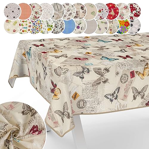 Tischdecke aus Stoff Textil abwaschbar Tischwäsche Tischtuch Baumwolle Polyester Butterflies 100x140cm In-/Outdoor Tischdecke von ANRO