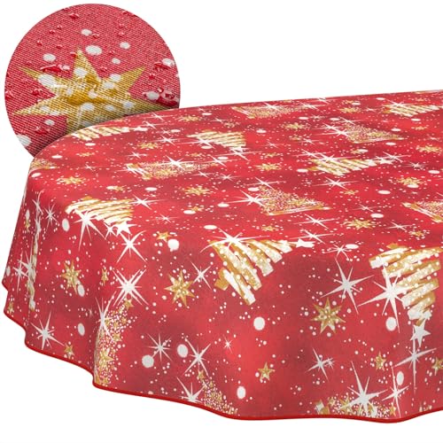 Tischdecke aus Stoff Textil abwaschbar Tischwäsche Tischtuch Baumwolle Polyester Christmas Beige Oval 220x140cm In-/Outdoor Tischdecke von ANRO