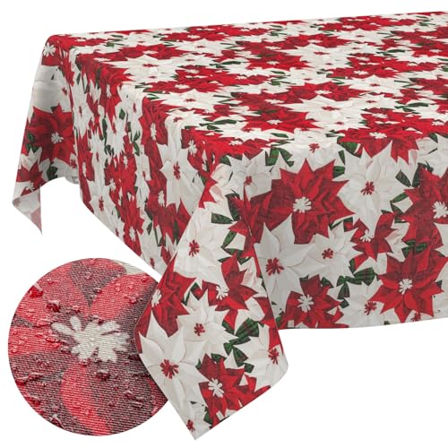 Tischdecke aus Stoff Textil abwaschbar Tischwäsche Tischtuch Baumwolle Polyester Christmas Flower 260x140cm In-/Outdoor Tischdecke von ANRO