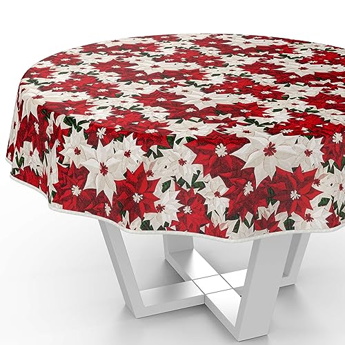 Tischdecke aus Stoff Textil abwaschbar Tischwäsche Tischtuch Baumwolle Polyester Christmas Flower Rund 120cm In-/Outdoor Tischdecke von ANRO