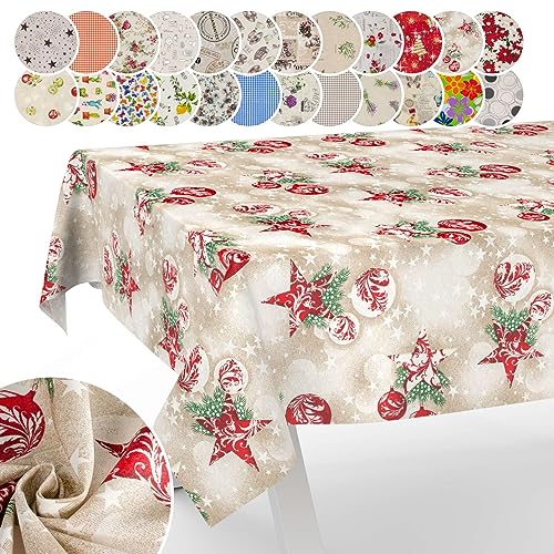 Tischdecke aus Stoff Textil abwaschbar Tischwäsche Tischtuch Baumwolle Polyester Christmas Red 100x140cm In-/Outdoor Tischdecke von ANRO