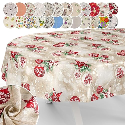 Tischdecke aus Stoff Textil abwaschbar Tischwäsche Tischtuch Baumwolle Polyester Christmas Red Oval 200x140cm In-/Outdoor Tischdecke von ANRO