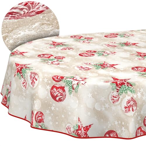 Tischdecke aus Stoff Textil abwaschbar Tischwäsche Tischtuch Baumwolle Polyester Christmas Red Oval 240x140cm In-/Outdoor Tischdecke von ANRO