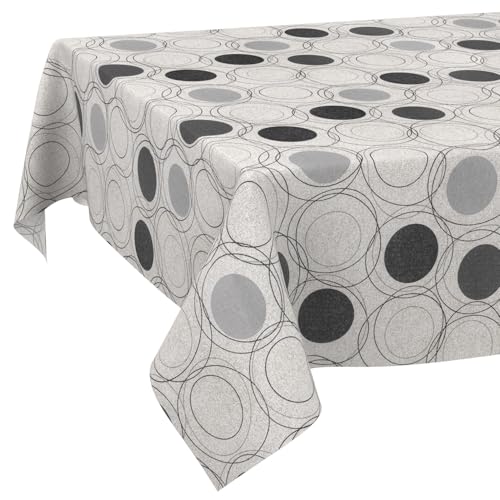 Tischdecke aus Stoff Textil abwaschbar Tischwäsche Tischtuch Baumwolle Polyester Circles Grey Rund 140cm In-/Outdoor Tischdecke von ANRO