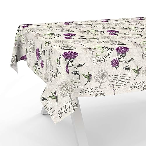 Tischdecke aus Stoff Textil abwaschbar Tischwäsche Tischtuch Baumwolle Polyester Hydrangea Purple 100x140cm In-/Outdoor Tischdecke von ANRO