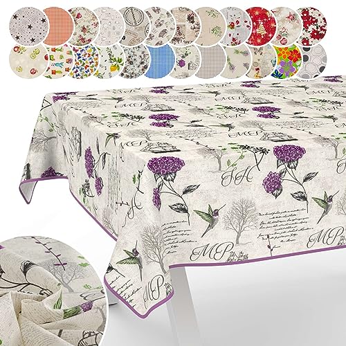 Tischdecke aus Stoff Textil abwaschbar Tischwäsche Tischtuch Baumwolle Polyester Hydrangea Purple 100x140cm In-/Outdoor Tischdecke von ANRO