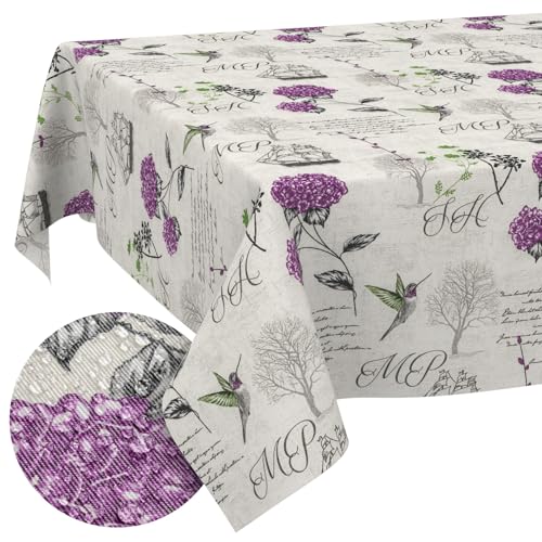 Tischdecke aus Stoff Textil abwaschbar Tischwäsche Tischtuch Baumwolle Polyester Hydrangea Purple 160x140cm In-/Outdoor Tischdecke von ANRO