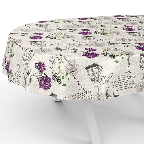 Tischdecke aus Stoff Textil abwaschbar Tischwäsche Tischtuch Baumwolle Polyester Hydrangea Purple Oval 180x140cm In-/Outdoor Tischdecke von ANRO