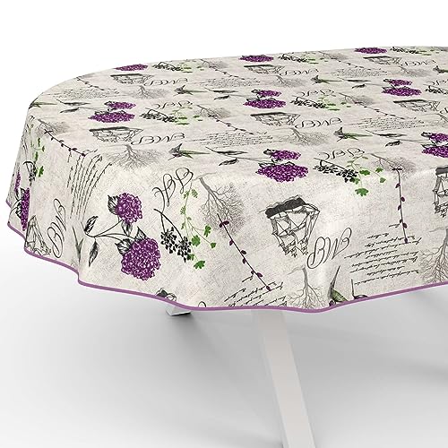 Tischdecke aus Stoff Textil abwaschbar Tischwäsche Tischtuch Baumwolle Polyester Hydrangea Purple Oval 180x140cm In-/Outdoor Tischdecke von ANRO