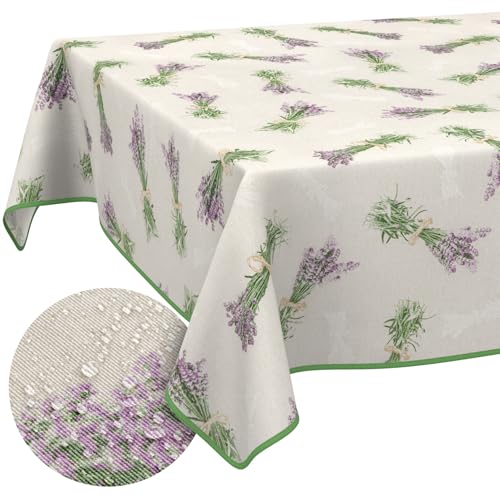 Tischdecke aus Stoff Textil abwaschbar Tischwäsche Tischtuch Baumwolle Polyester Lavendel Beige 100x140cm In-/Outdoor Tischdecke von ANRO
