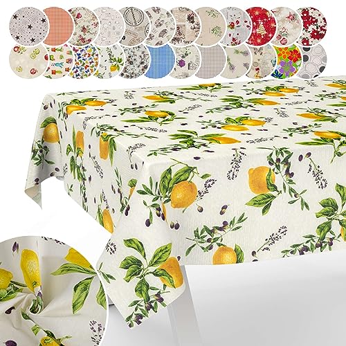 Tischdecke aus Stoff Textil abwaschbar Tischwäsche Tischtuch Baumwolle Polyester Lemon 120x140cm In-/Outdoor Tischdecke von ANRO
