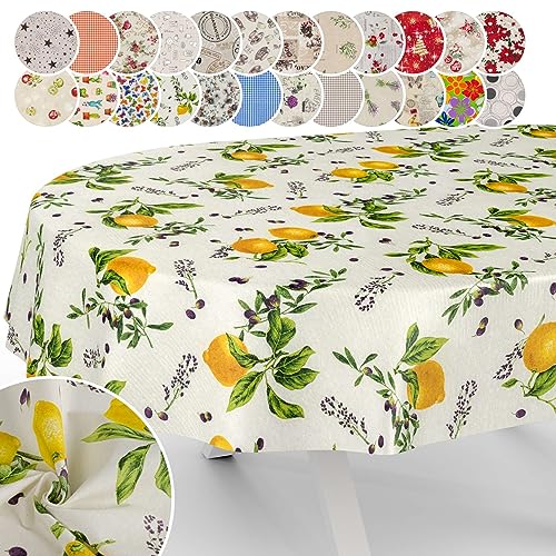 Tischdecke aus Stoff Textil abwaschbar Tischwäsche Tischtuch Baumwolle Polyester Lemon Oval 180x140cm In-/Outdoor Tischdecke von ANRO