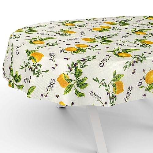 Tischdecke aus Stoff Textil abwaschbar Tischwäsche Tischtuch Baumwolle Polyester Lemon Oval 240x140cm In-/Outdoor Tischdecke von ANRO