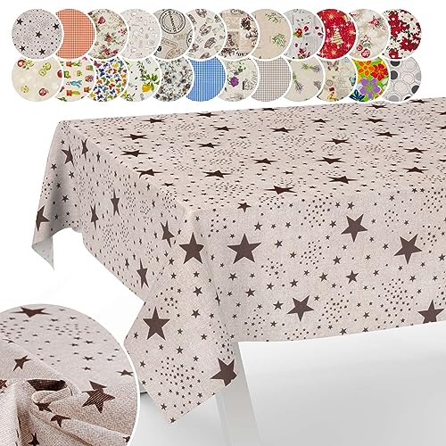 Tischdecke aus Stoff Textil abwaschbar Tischwäsche Tischtuch Baumwolle Polyester Stars 120x140cm In-/Outdoor Tischdecke von ANRO