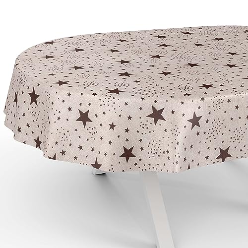 Tischdecke aus Stoff Textil abwaschbar Tischwäsche Tischtuch Baumwolle Polyester Stars Oval 180x140cm In-/Outdoor Tischdecke von ANRO