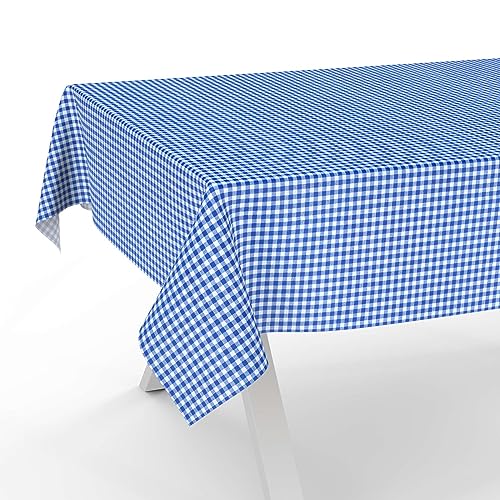 Tischdecke aus Stoff Textil abwaschbar Tischwäsche Tischtuch Baumwolle Polyester Vichy Blue 100x140cm In-/Outdoor Tischdecke von ANRO