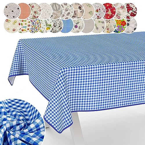 Tischdecke aus Stoff Textil abwaschbar Tischwäsche Tischtuch Baumwolle Polyester Vichy Blue 100x140cm In-/Outdoor Tischdecke von ANRO