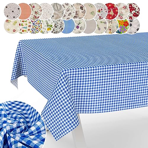 Tischdecke aus Stoff Textil abwaschbar Tischwäsche Tischtuch Baumwolle Polyester Vichy Blue 200x140cm In-/Outdoor Tischdecke von ANRO