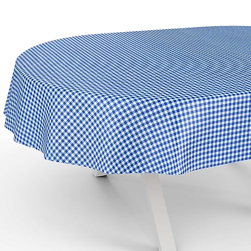 Tischdecke aus Stoff Textil abwaschbar Tischwäsche Tischtuch Baumwolle Polyester Vichy Blue Oval 180x140cm In-/Outdoor Tischdecke von ANRO