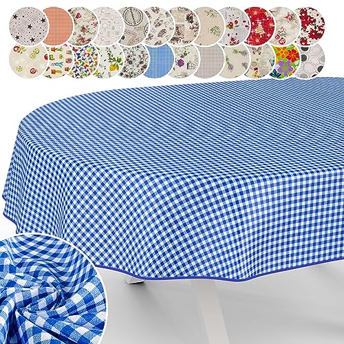 Tischdecke aus Stoff Textil abwaschbar Tischwäsche Tischtuch Baumwolle Polyester Vichy Blue Oval 260x140cm In-/Outdoor Tischdecke von ANRO
