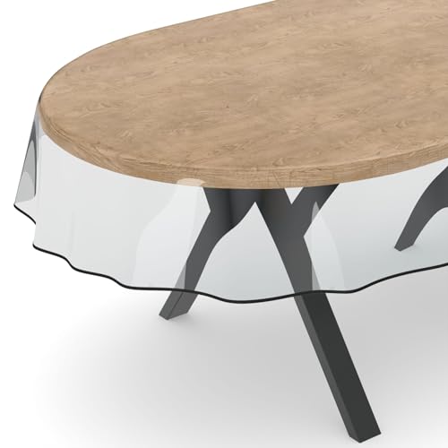 ANRO Transparente Tischdecke Schutzdecke Glasklar Durchsichtig Klarsichtfolie - Marta - 0,3mm Oval 260x140cm Farbe Schwarz von ANRO