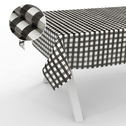 Wachstuch-Tischdecke Tischdecke abwaschbar Wachstuch Garten-Tischdecke Outdoor Indoor 220x140cm Schnittkante Karo Schwarz von ANRO