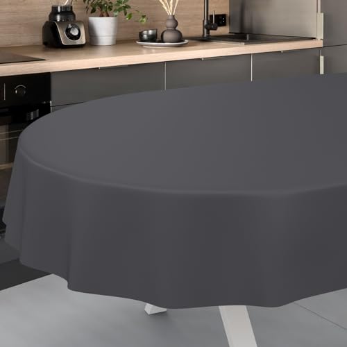 Wachstuch-Tischdecke Tischdecke abwaschbar Wachstuch Garten-Tischdecke Outdoor Indoor Oval 160x140cm Schnittkante Anthrazit von ANRO