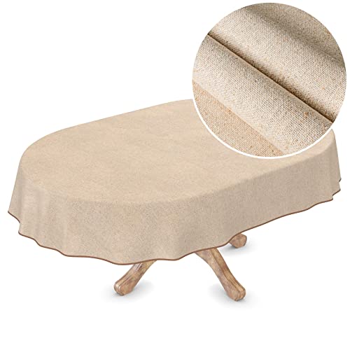 Wachstuchtischdecke Textil Tischdecke Wachstuch abwaschbar Leinenoptik Beige Uni Nachhaltig Oval 180x140cm von ANRO