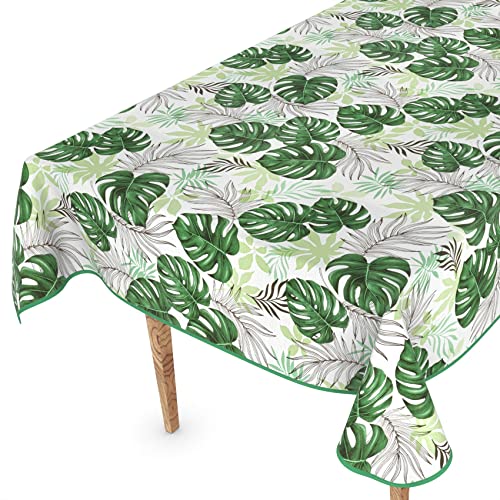 Wachstuchtischdecke Wachstischdecke Tischdecke abwaschbar Gartentischdecke Wachstuch Eckig rund oval 180 x 120cm mit Saum Palmenblätter Grün von ANRO