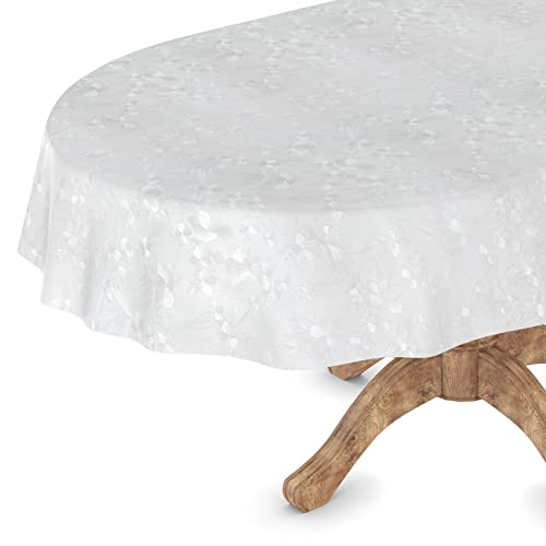Wachstuchtischdecke Wachstischdecke Tischdecke abwaschbar Gartentischdecke Wachstuch Eckig rund oval Oval 140 x 240cm Schnittkante Weiß Blumen Reliefdruck von ANRO